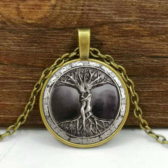 Jewelry - Tree of Life Bronze Glass Cabochon Pendant & Chain